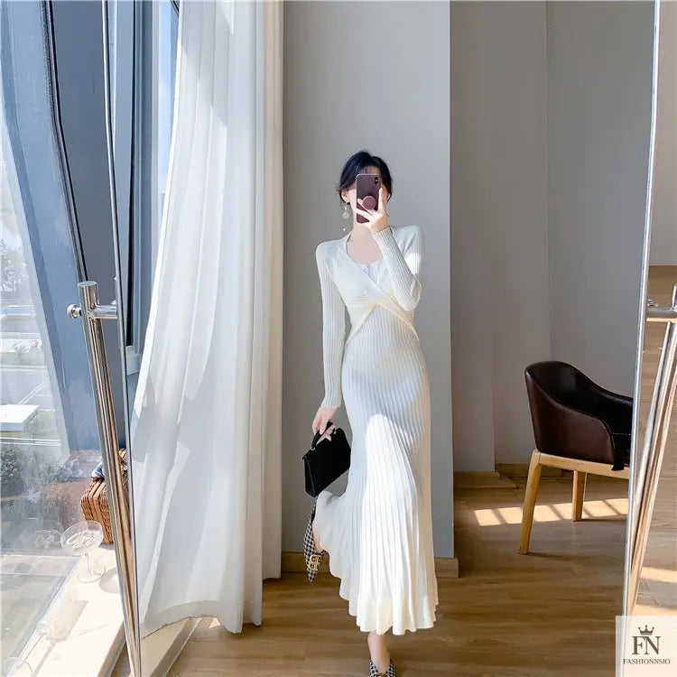 Ribbed Pleated Maxi Dress - Fashionnsio