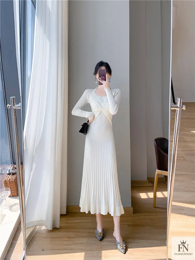 Ribbed Pleated Maxi Dress - Fashionnsio