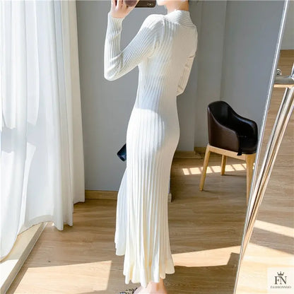 Ribbed Pleated Maxi Dress - Fashionnsio