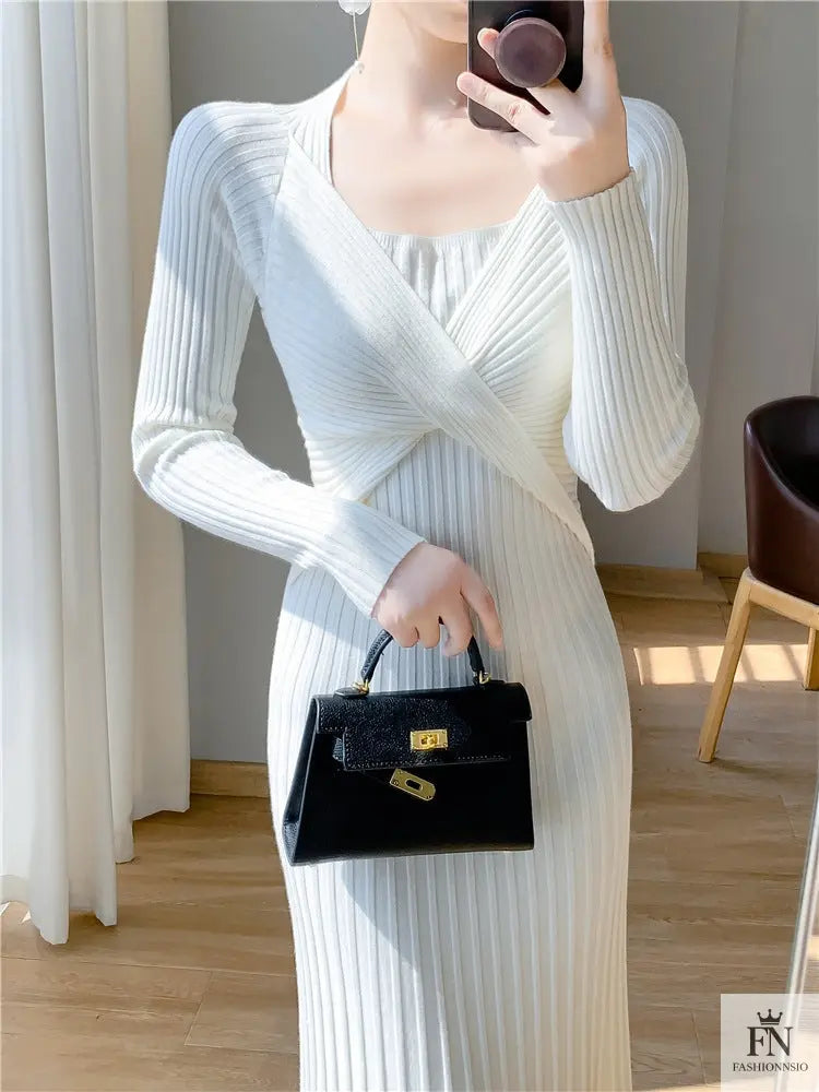 Ribbed Pleated Maxi Dress - Fashionnsio