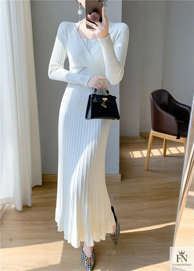 Ribbed Pleated Maxi Dress - Fashionnsio