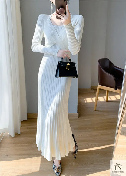 Ribbed Pleated Maxi Dress - Fashionnsio