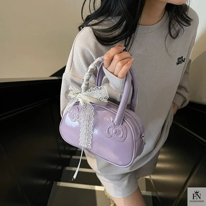 Ribbon Bow Glossy Pillow Handbags - Bow Bags - Fashionnsio