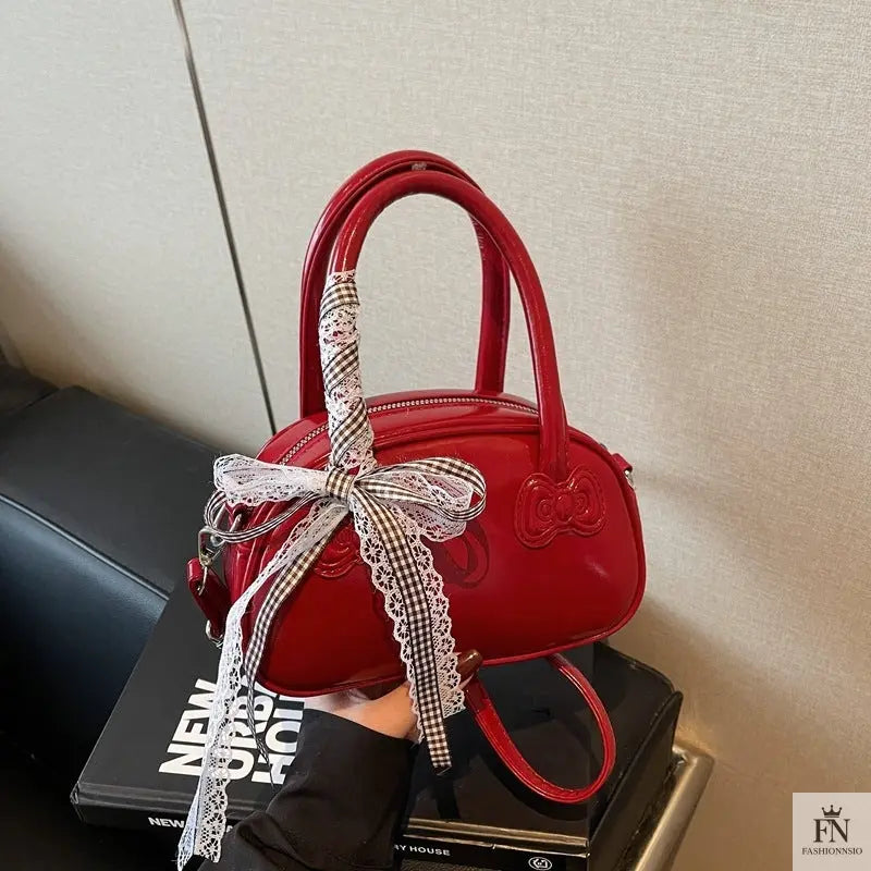 Ribbon Bow Glossy Pillow Handbags - Bow Bags - Fashionnsio