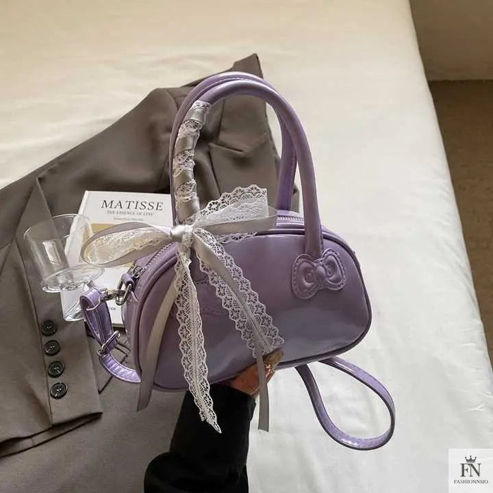 Ribbon Bow Glossy Pillow Handbags - Bow Bags - Fashionnsio