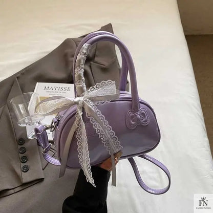 Ribbon Bow Glossy Pillow Handbags - Bow Bags - Fashionnsio