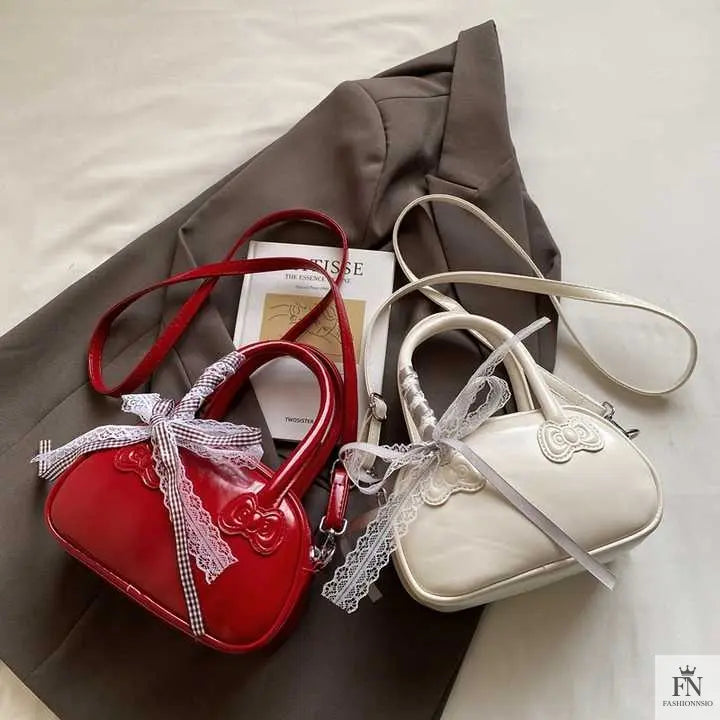 Ribbon Bow Glossy Pillow Handbags - Bow Bags - Fashionnsio