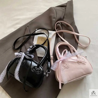 Ribbon Bow Glossy Pillow Handbags - Bow Bags - Fashionnsio