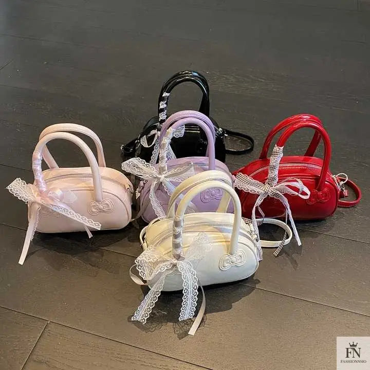 Ribbon Bow Glossy Pillow Handbags - Bow Bags - Fashionnsio