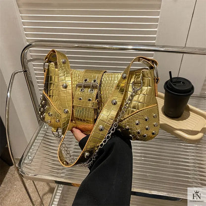 Rivet Chain Buckle Shoulder Bags - Fashionnsio