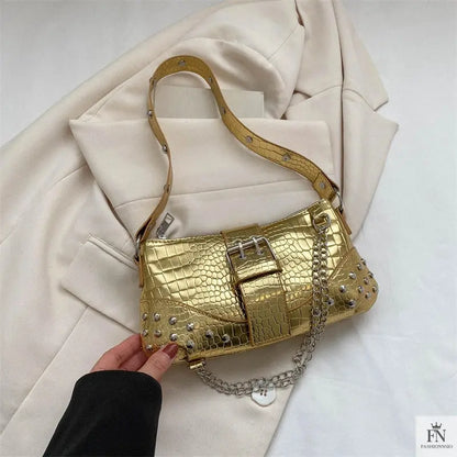 Rivet Chain Buckle Shoulder Bags - Fashionnsio
