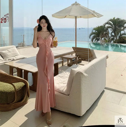 Rose Ruffle Bodycon Long Dress