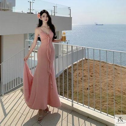 Rose Ruffle Bodycon Long Dress