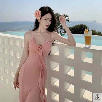 Rose Ruffle Bodycon Long Dress