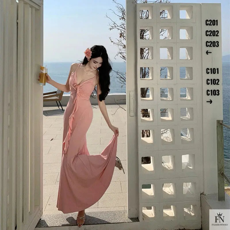 Rose Ruffle Bodycon Long Dress