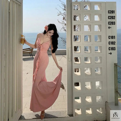 Rose Ruffle Bodycon Long Dress