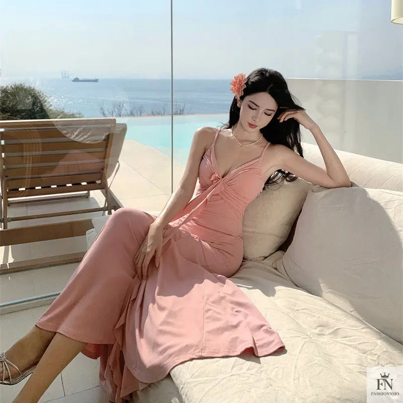 Rose Ruffle Bodycon Long Dress