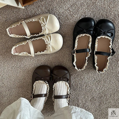 Lace Bow Mary Jane Flats - Fashionnsio
