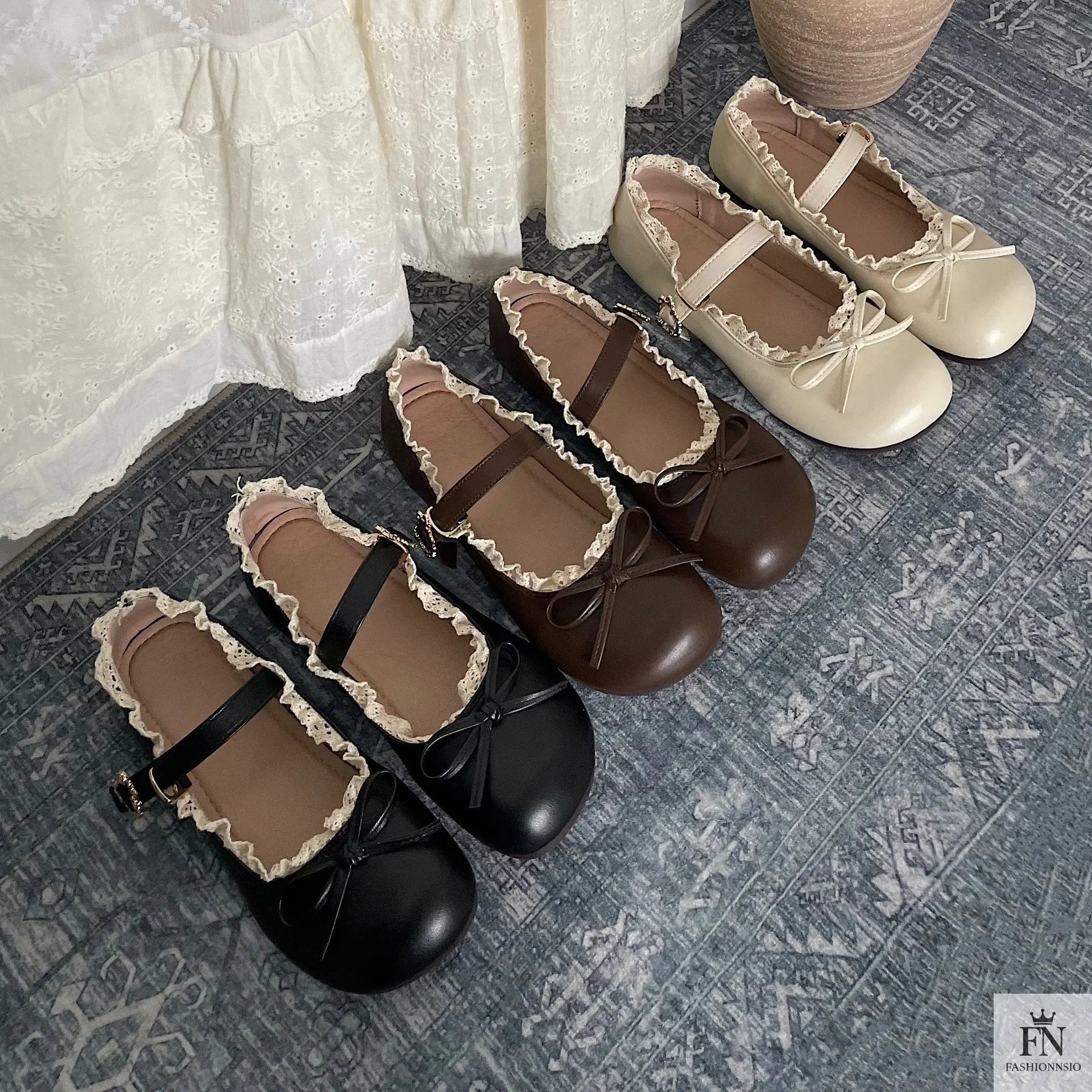 Lace Bow Mary Jane Flats - Fashionnsio