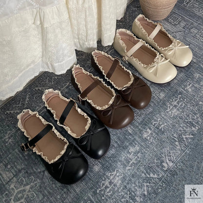 Lace Bow Mary Jane Flats - Fashionnsio