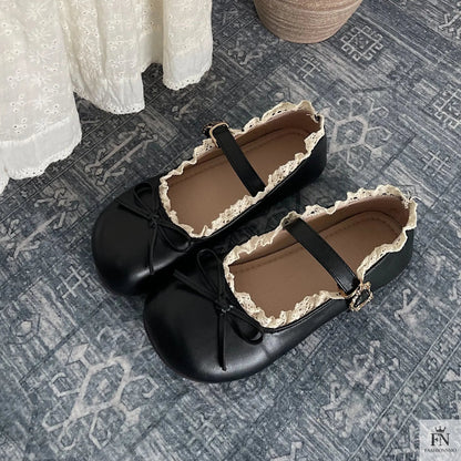 Lace Bow Mary Jane Flats - Fashionnsio