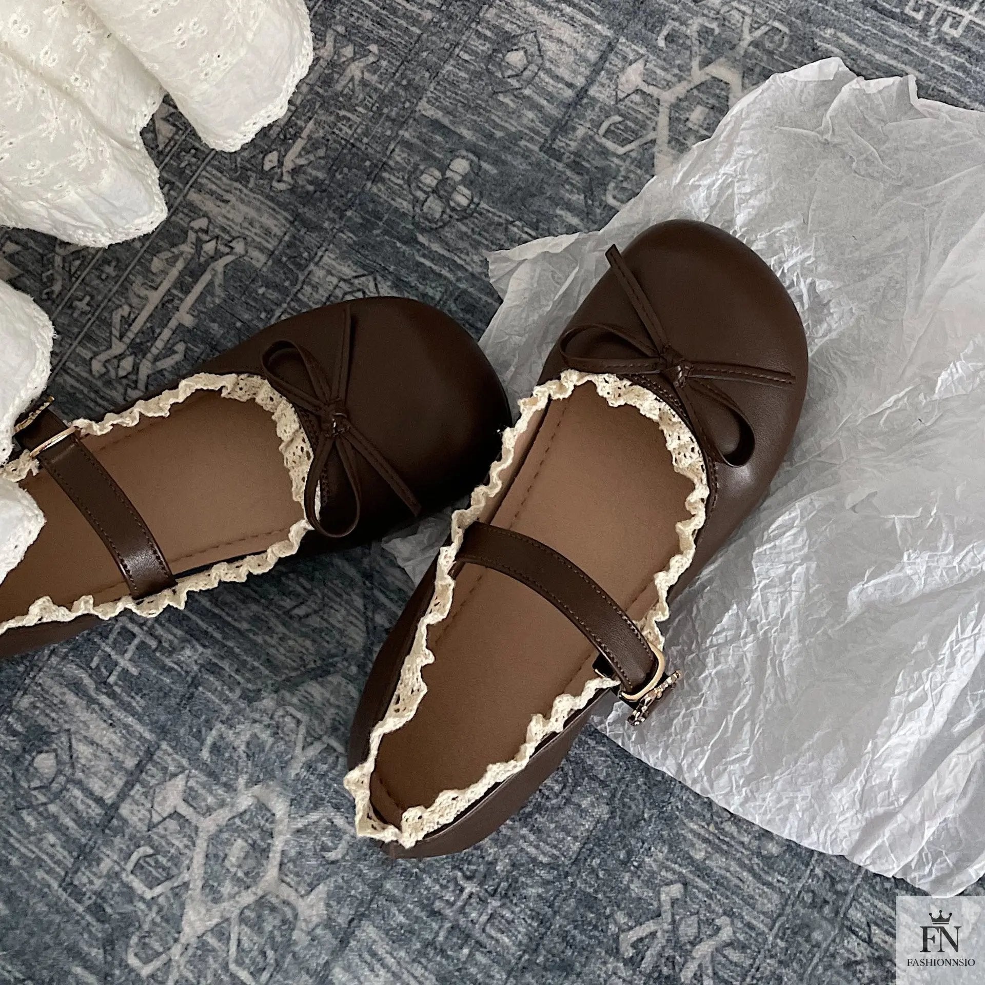 Lace Bow Mary Jane Flats - Fashionnsio