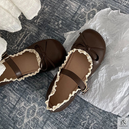 Lace Bow Mary Jane Flats - Fashionnsio