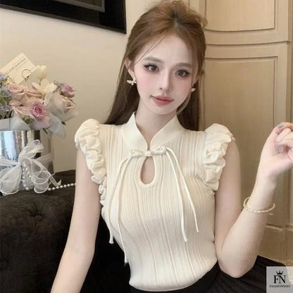 Ruffle Sleeves Bow Top - Fashionnsio