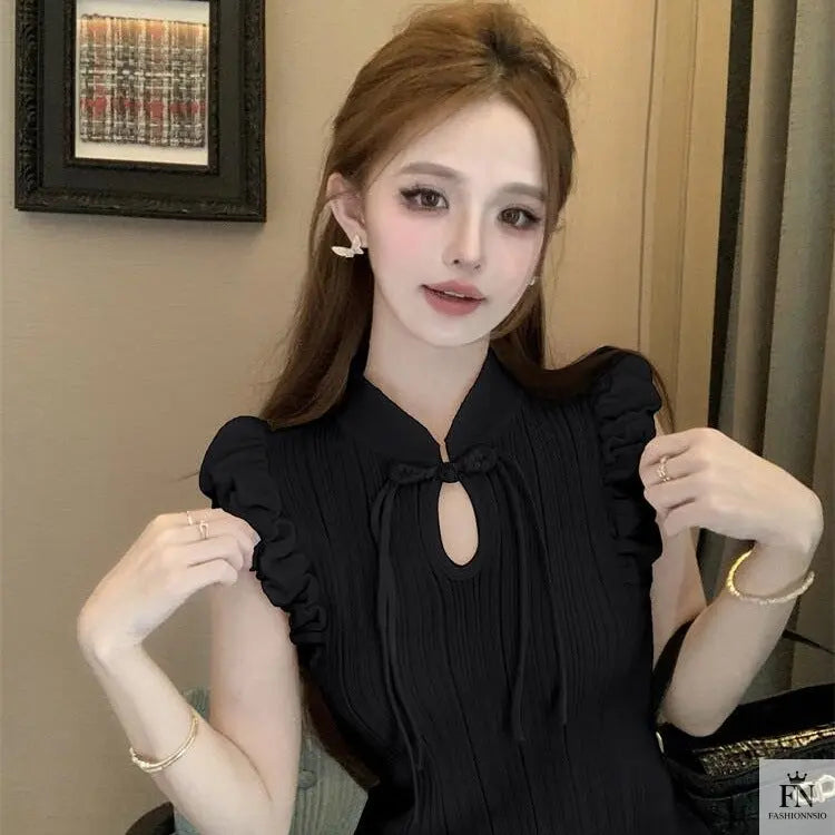 Ruffle Sleeves Bow Top - Fashionnsio