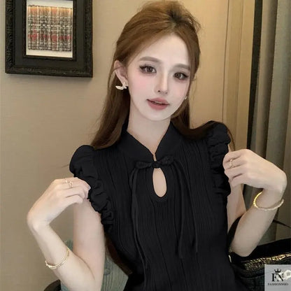 Ruffle Sleeves Bow Top - Fashionnsio