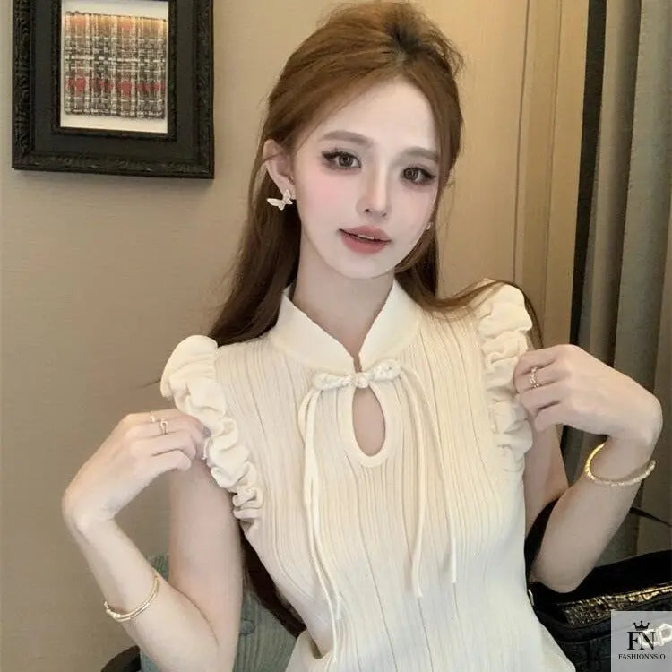 Ruffle Sleeves Bow Top - Fashionnsio