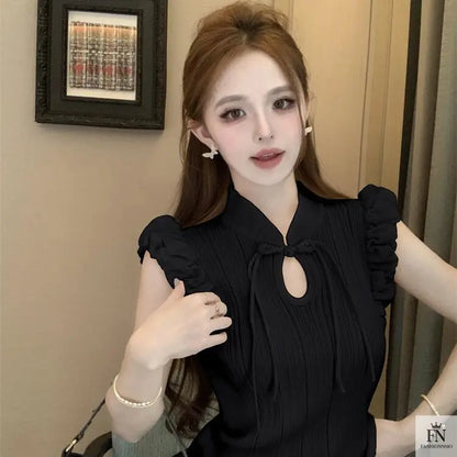 Ruffle Sleeves Bow Top - Fashionnsio