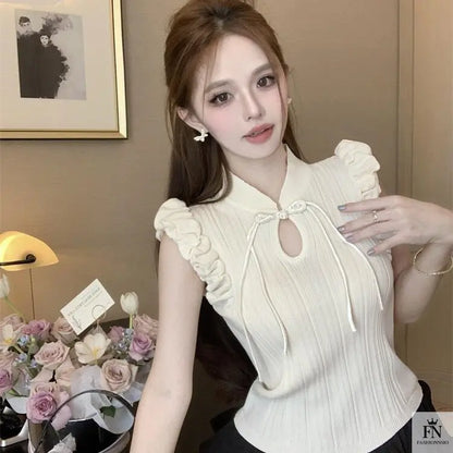 Ruffle Sleeves Bow Top - Fashionnsio