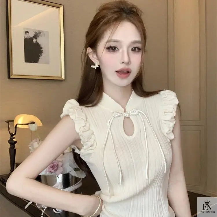 Ruffle Sleeves Bow Top - Fashionnsio