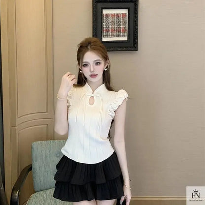 Ruffle Sleeves Bow Top - Fashionnsio