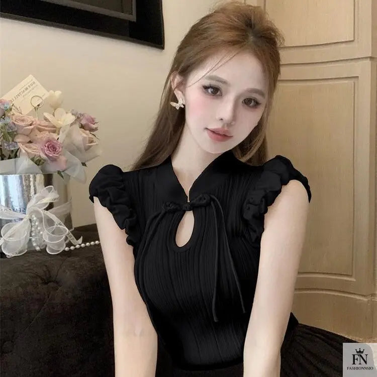 Ruffle Sleeves Bow Top - Fashionnsio