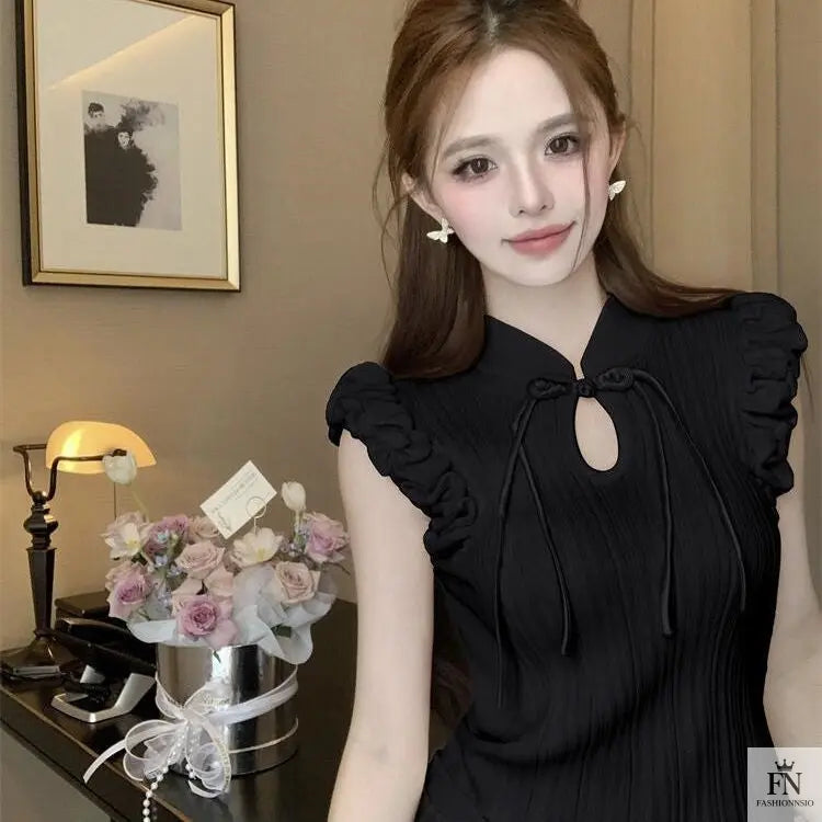 Ruffle Sleeves Bow Top - Fashionnsio