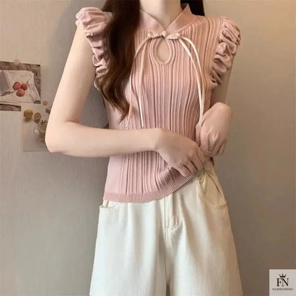 Ruffle Sleeves Bow Top - Fashionnsio