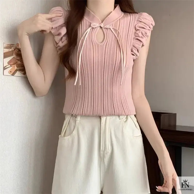 Ruffle Sleeves Bow Top - Fashionnsio