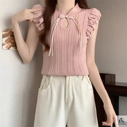 Ruffle Sleeves Bow Top - Fashionnsio