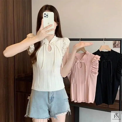 Ruffle Sleeves Bow Top - Fashionnsio