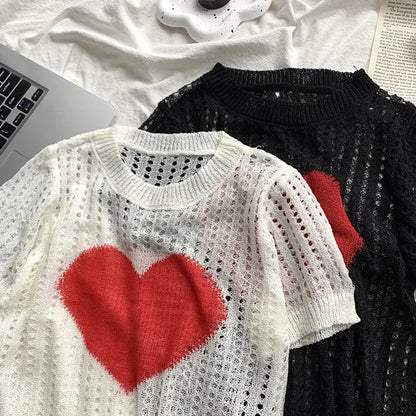 Heart Hollow-out Knitted Top