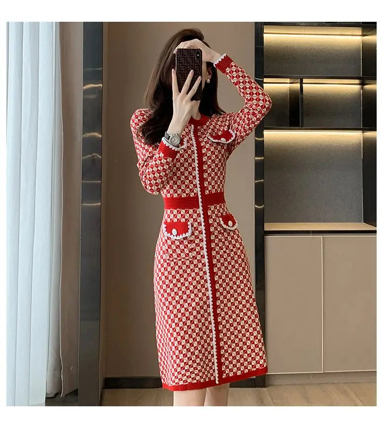 Korean Plaid Knitted Dress