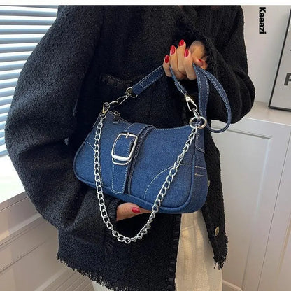 Denim Fashion Chains Shoulder Bag