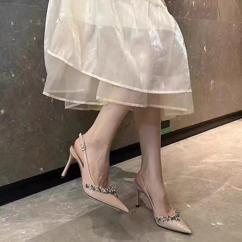 Rhinestone Pointed Buckle Strap Heels