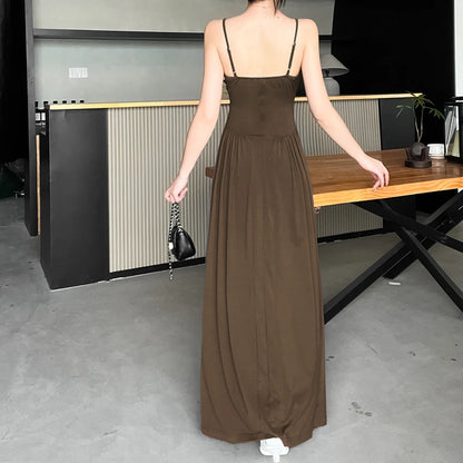 Pleated Slim Waist Long Dress