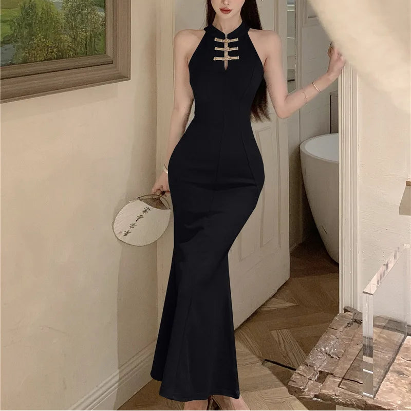 Chinese Style Long Bodycon Dress - Fashionnsio