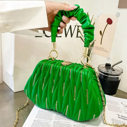 Embroidered Pleated Clutch Handbags