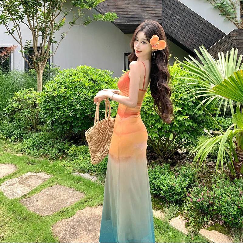 Ombre Sunset Slip Long Dress - Fashionnsio