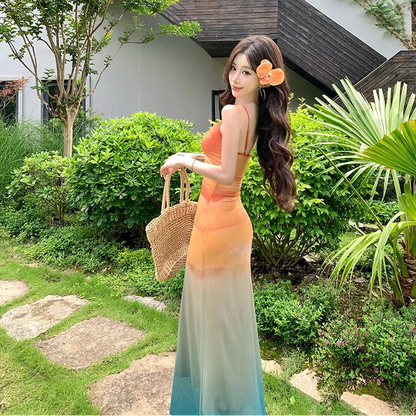 Ombre Sunset Slip Long Dress - Fashionnsio